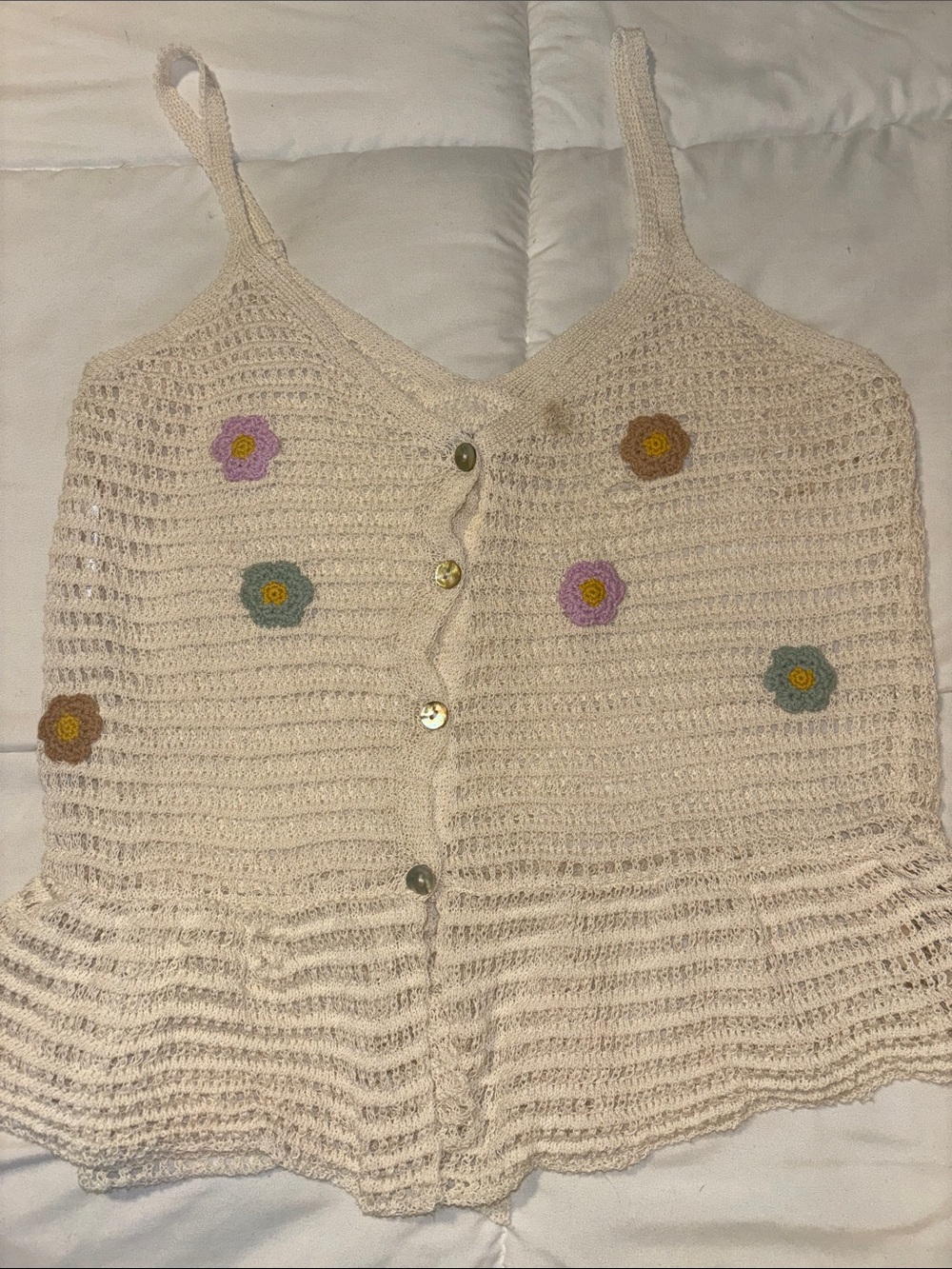 Blank NYC Cream Crochet Floral Tank Top